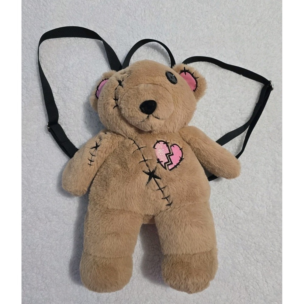 Spirit Mini Plush Bear Backpack Beige Zip Closure Adjustable Shoulder Straps